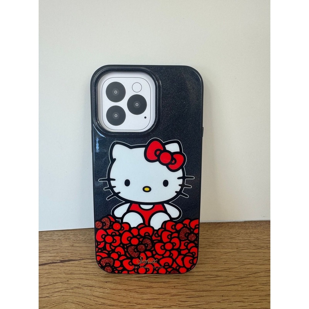 Sonix Hello Kitty Phone Case iPhone 13 Pro Max Black Glitter Red Bows Sanrio